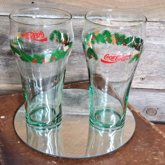 Libbey Glasses - Coca Cola Christmas Holly & Pine Cones - 4th Set of 2 - Picture 5 of 7
